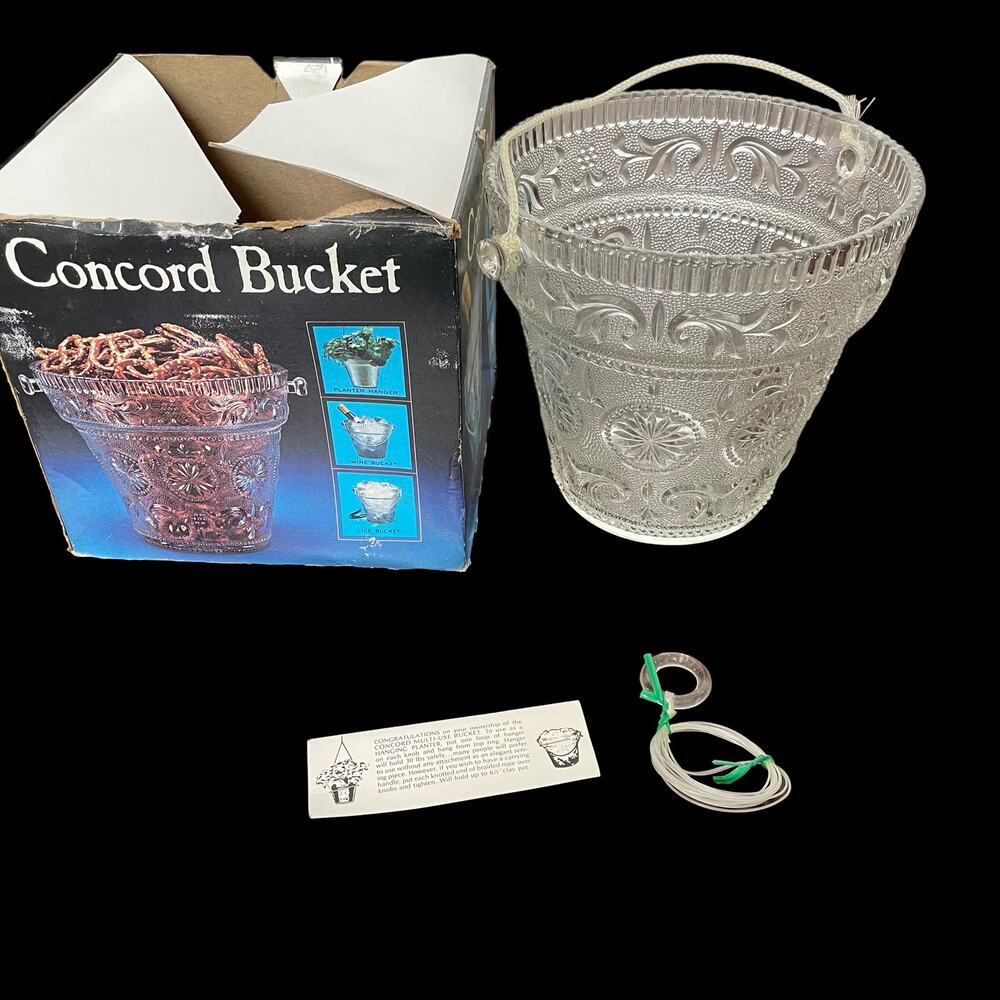 Vintage Brockway Glass American Concord Bucket Planter Ice Pressed Sandwich